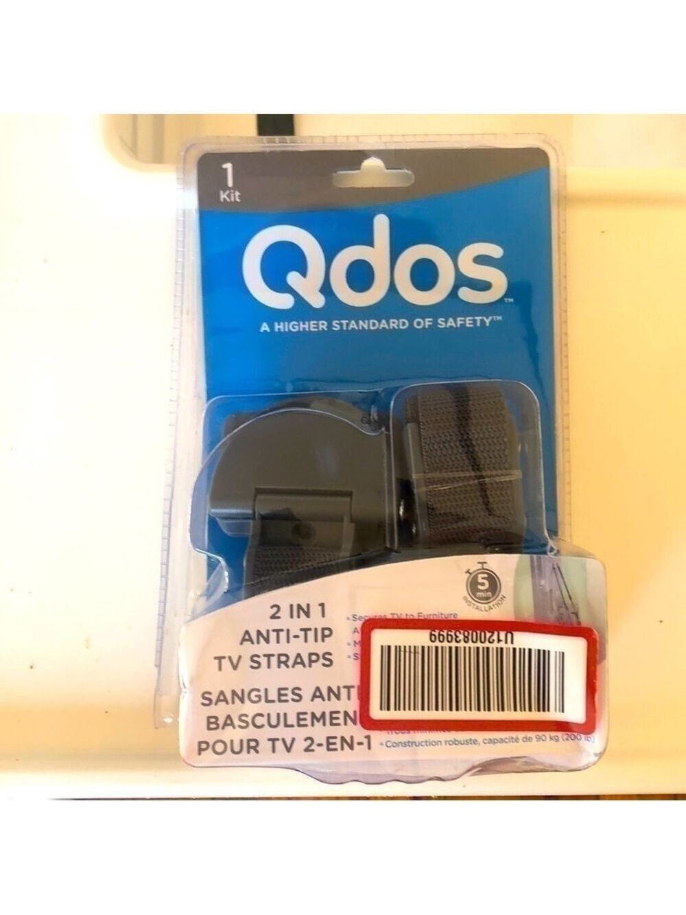 QDOS 2 in 1 Anti-Tip TV Straps 1 Kit - 2 straps SecureHooks Anchor Holds 200lbs
